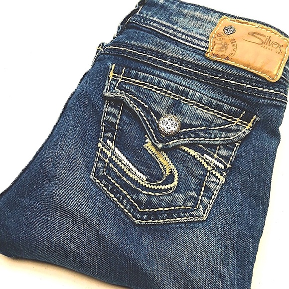VINTAGE SILVER SUKI SURPLUS BOOTCUT 26x32 FLAP POCKET 99% COTTON π